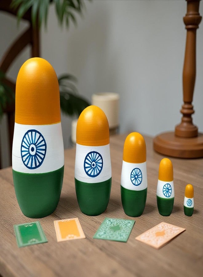 CHANNAPATNA TOYS Wooden Indian Flag Russian Nesting Dolls Set for Kids (2 Years+) - 6 Inch Multicolor - Set of 5 pcs - Improves Hand Eye Coordination and Fine Motor Skills - Image 4